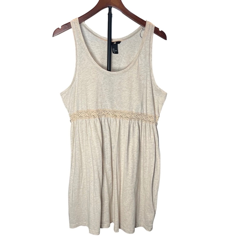Y2K HM Womens Oatmeal Heather Crochet Lace Empire Waist Babydoll Dress Large